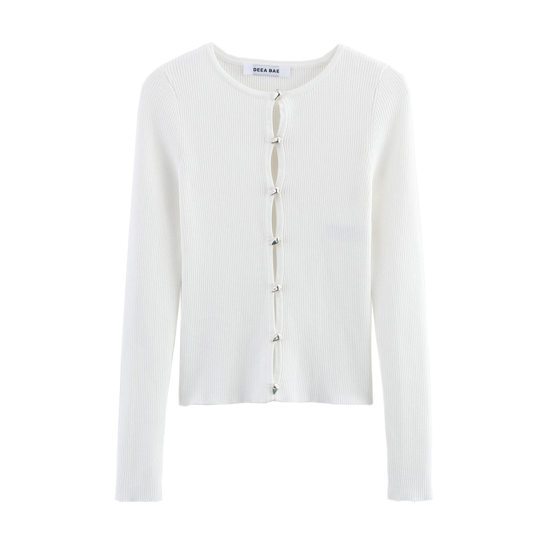 Damen elegante Strickjacke mit modischen Knopfdetails Drune