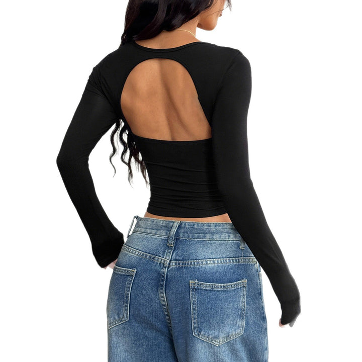 Damen nan tailliertes Langarm-Cropped-Top mit eckigem Ausschnitt, figurbetonter Passform und zierlichem Schmuckknopf-Detail Drune
