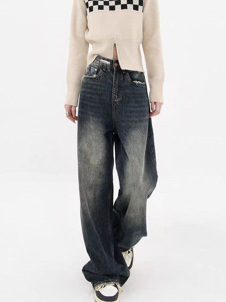 Damen Weite Baggy-Jeans mit authentischem Used-Look Drune