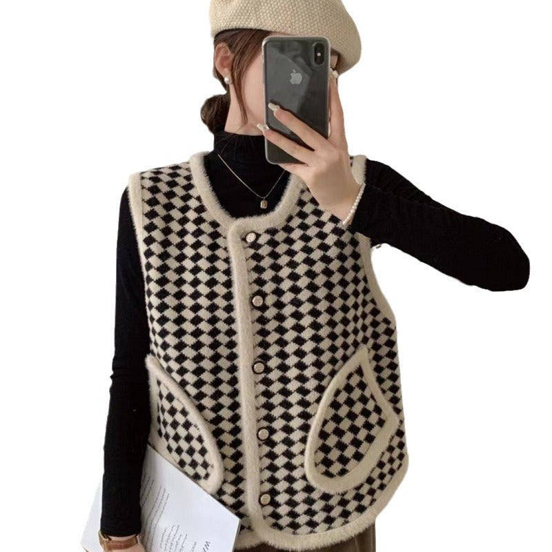 Damen modische Strickweste mit graphischem Muster Drune