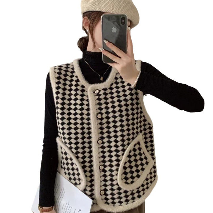Damen modische Strickweste mit graphischem Muster Drune