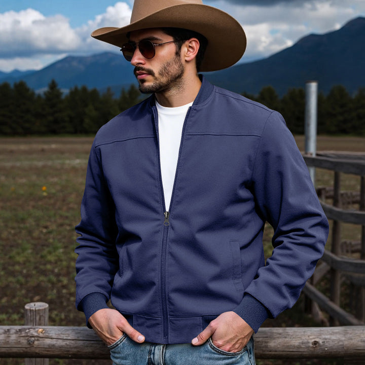 Herren nan Veloursleder-Optik Bomberjacke mit Stehkragen Rippbündchen und seitlichen Eingrifftaschen Drune