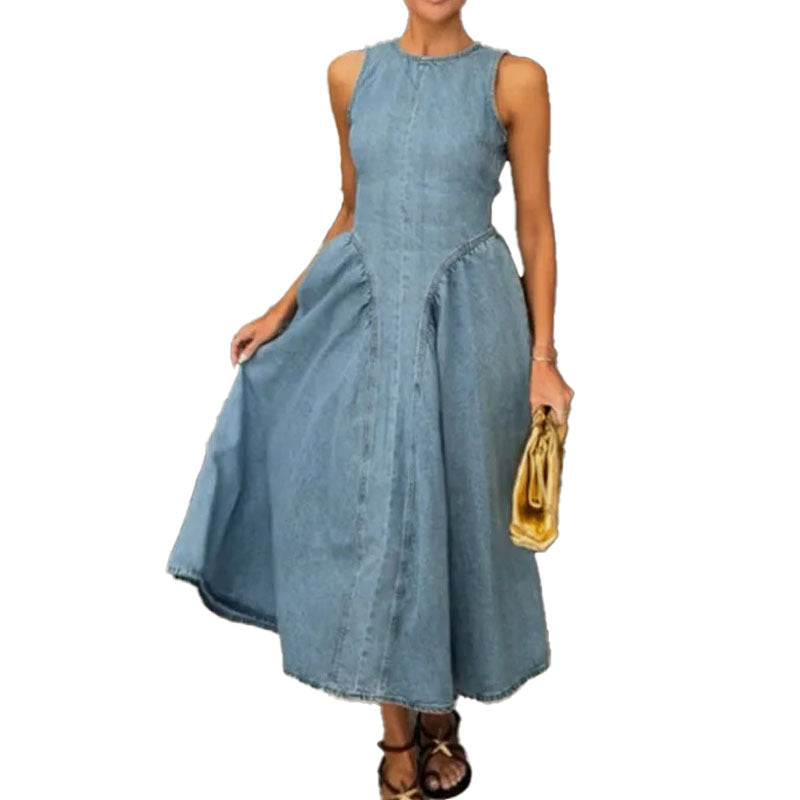 Damen Jeans-Maxikleid mit modernem Schnitt und A-Linie Drune