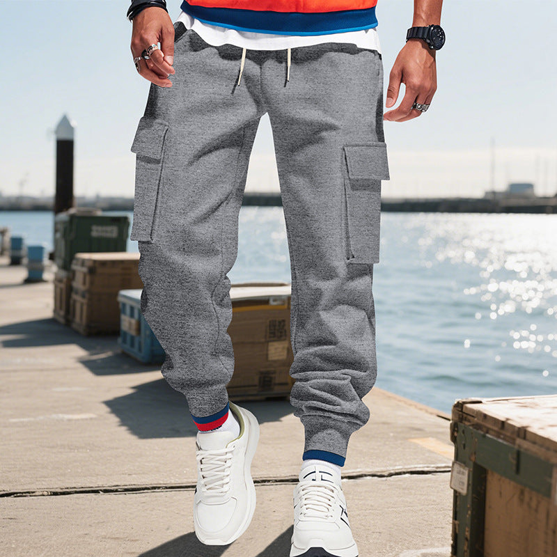 Herren Cargo-Jogginghose aus Sweat mit elastischem Bund, Kordelzug, aufgesetzten Klappentaschen & gerippten Bündchen Drune