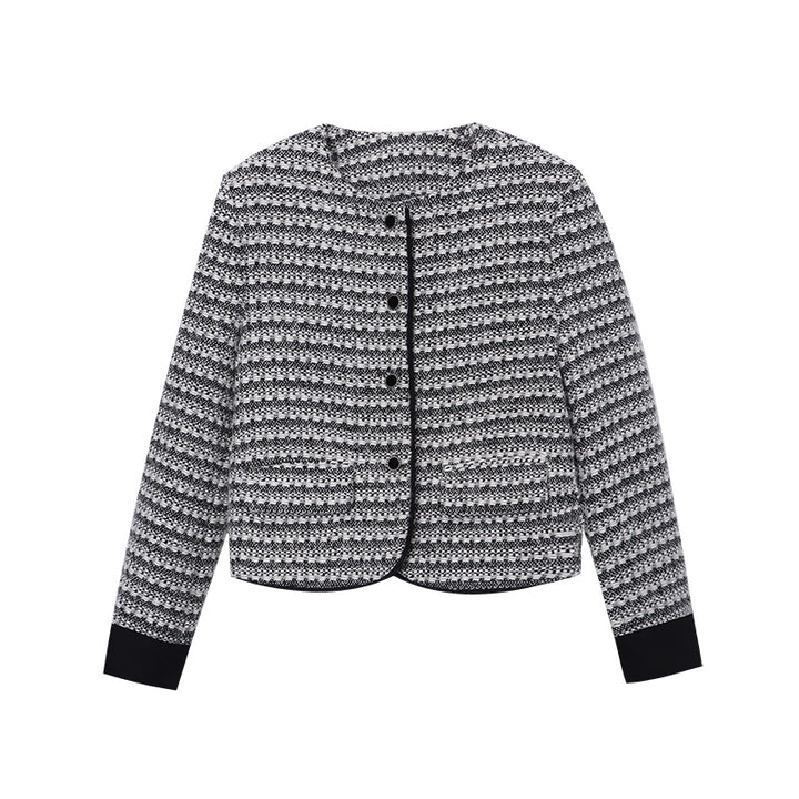 Damen modische Jacke im Tweed-Look mit Rundhalsausschnitt Drune