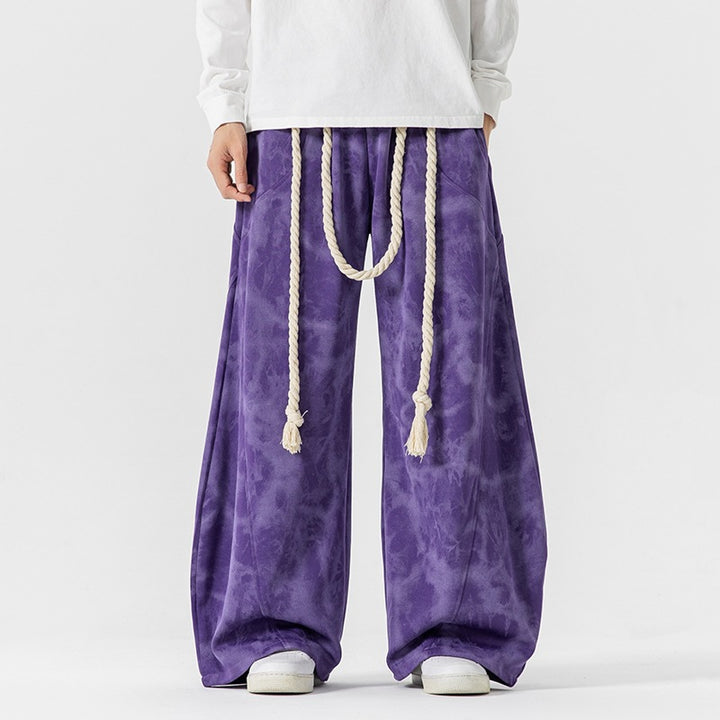 Unisex nan weite Batik-Haremshose mit dekorativem Kordelbund und tiefem Schritt Drune