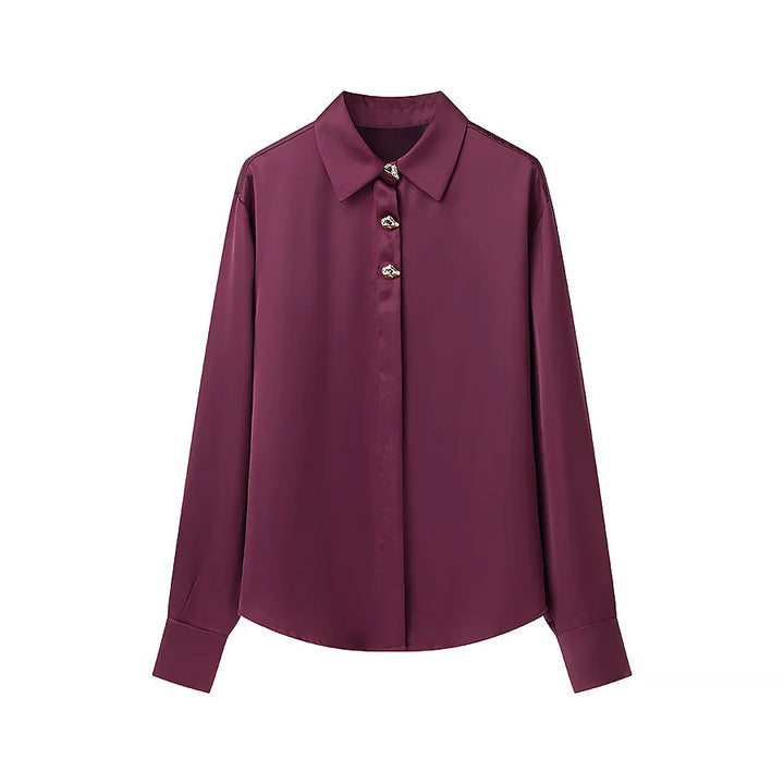 Damen nan fließende Satin-Hemdbluse mit dekorativen Zierknöpfen und geradem Schnitt Drune