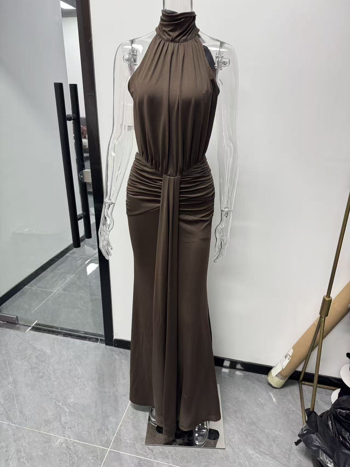 Damen Elegantes Drapiertes Abendkleid mit tiefem Rückenausschnitt und figurbetontem Schnitt Drune