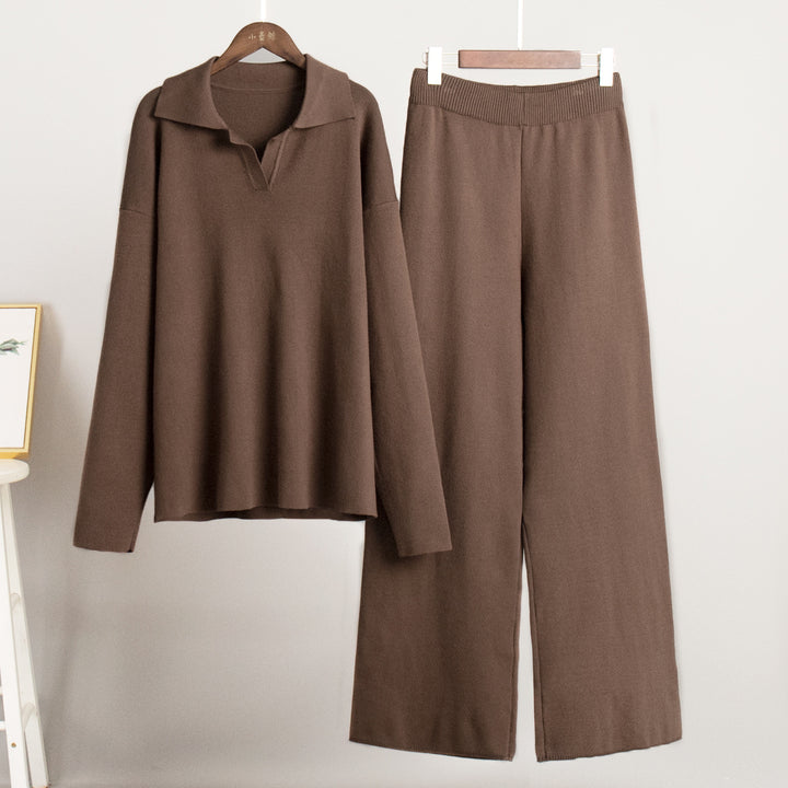 Damen Lässiges Poloshirt undweite Leggings Set Drune