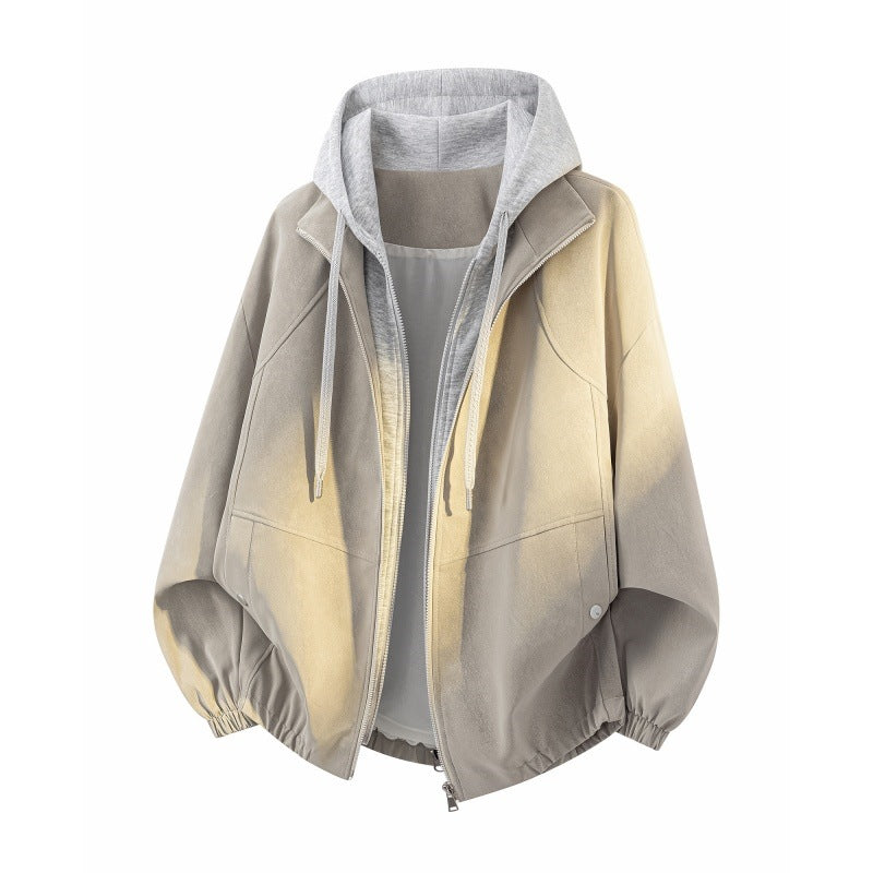 Damen Oversize Kapuzenjacke mit zweilagiger Kontrastkapuze und elastischem Saum Drune