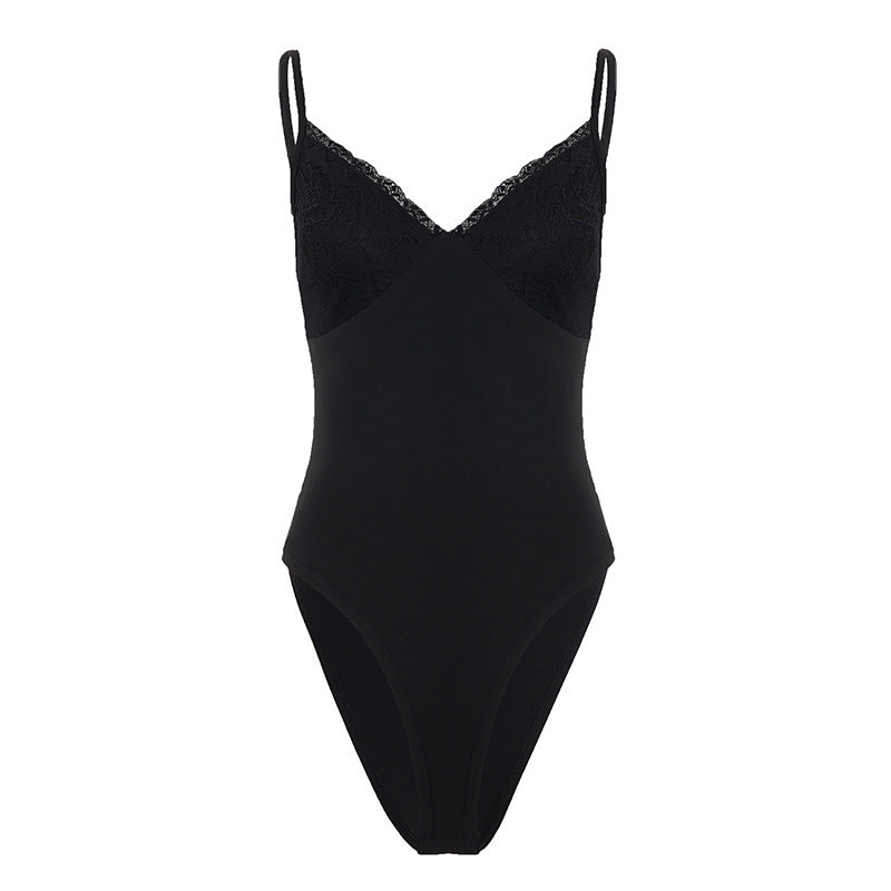 Damen eleganter Spitzen-Bodysuit mit feinen Trägern Drune