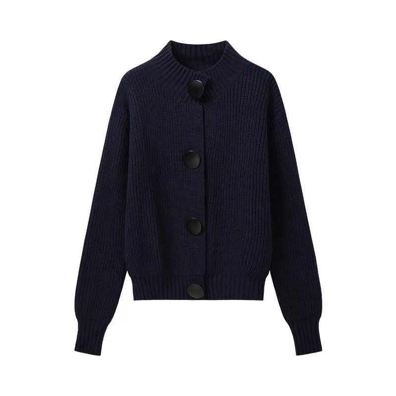 Damen Kuschelige Strickjacke mit breiten Knöpfen und klassischem Kragen Drune