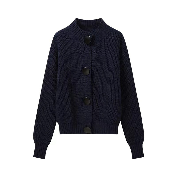 Damen Kuschelige Strickjacke mit breiten Knöpfen und klassischem Kragen Drune