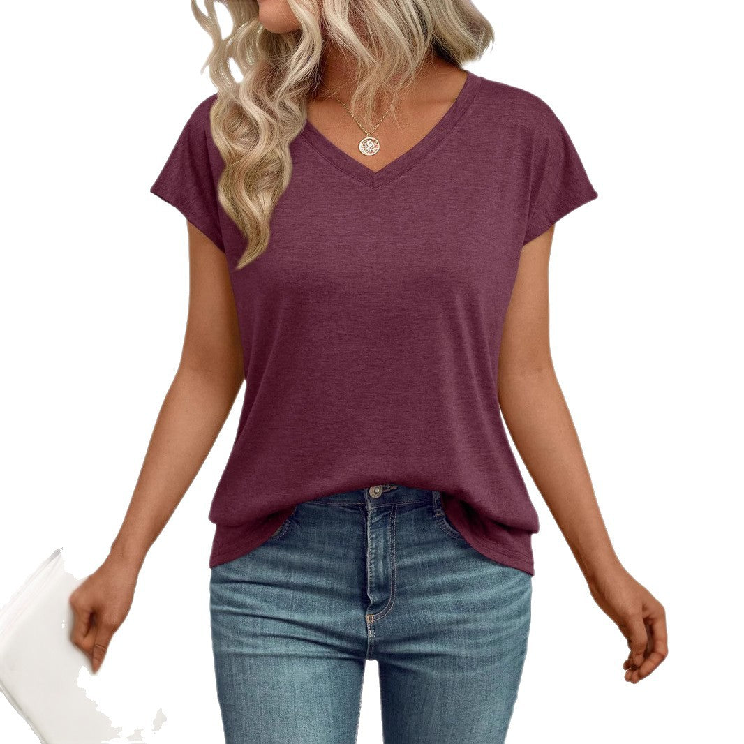 Damen V-Ausschnitt T-Shirt aus leichtem, atmungsaktivem Stoff Drune