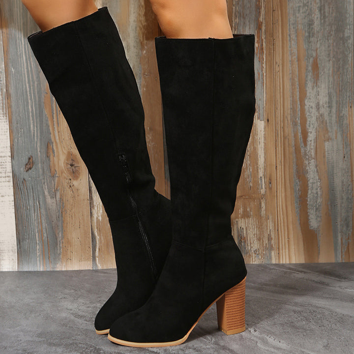 Damen Modische Overknee-Stiefel mit elegantem Blockabsatz und rutschfester Sohle Drune
