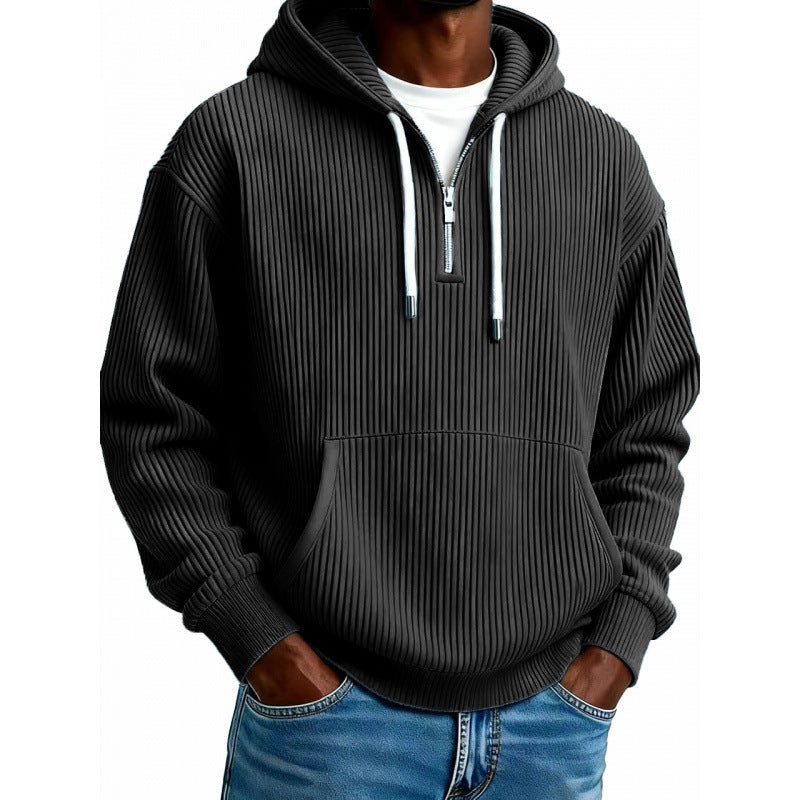 Herren Modischer Kapuzenpullover mit Reißverschluss und Rippstruktur Drune