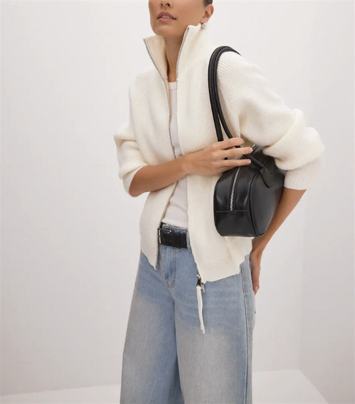 Damen Strickjacke mit hohem Kragen und Reißverschluss Drune