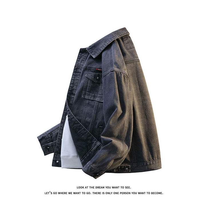 Herren Grobgewaschene Oversize-Jeansjacke mit Brustklapptaschen und durchgehender Knopfleiste Drune