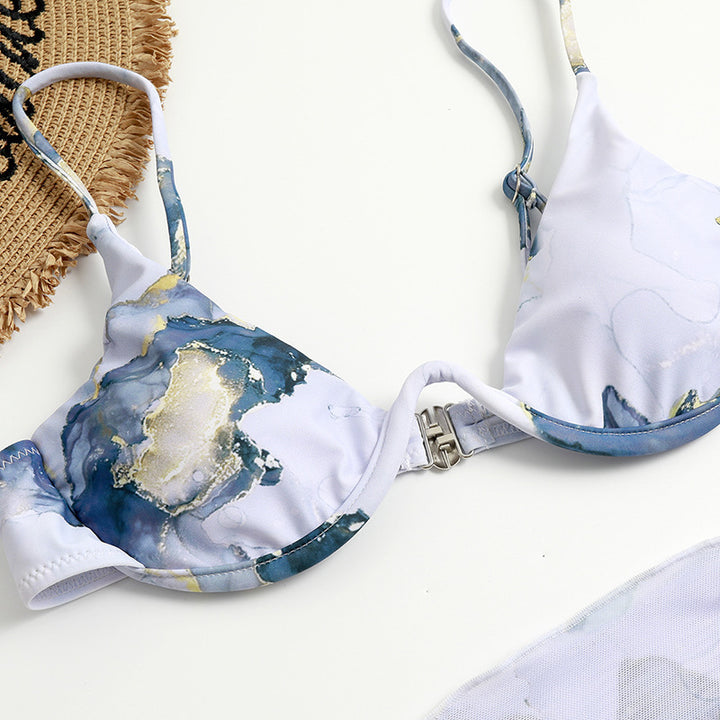 Damen Triangel-Bikini-Set mit elegantem Wickelrock und stützenden Trägern Drune