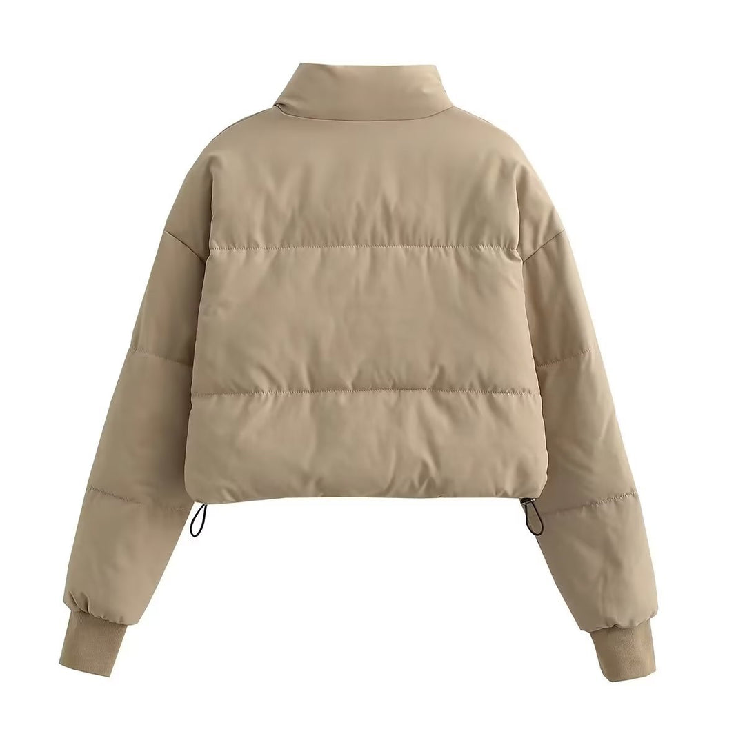 Damen nan cropped Steppjacke mit hohem Kragen, elastischen Bündchen und verdecktem Kordelzug Drune
