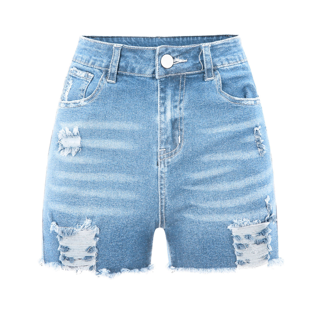 Damen Hochgeschnittene Destroyed Denim-Shorts mit aufwendigen Fransen Drune