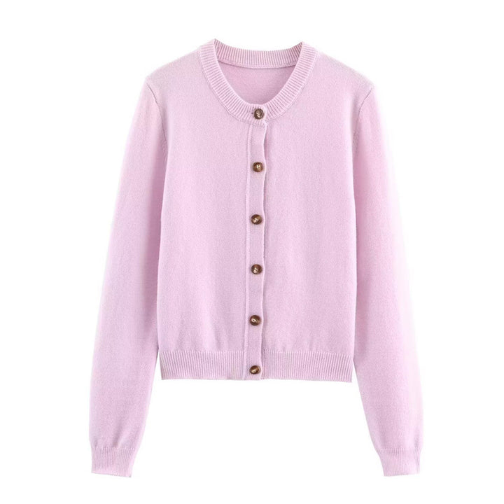 Damen Elegante Strickjacke mit Knopfverschluss und Rundhalsausschnitt Drune