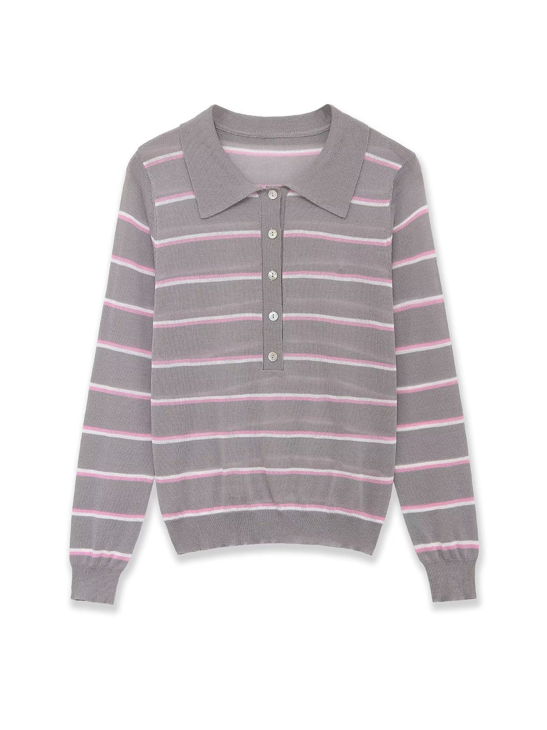 Damen Feinstrick-Polopullover mit Knopfleiste und feinen Querstreifen Drune
