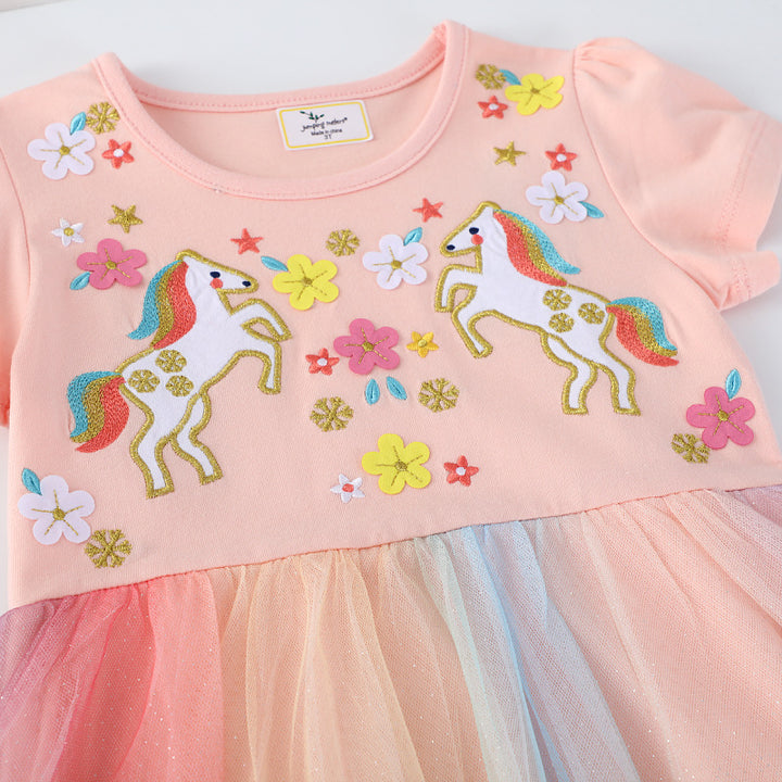 Mädchen Tüllkleid mit Einhorn-Stickerei und bunten Applikationen Drune