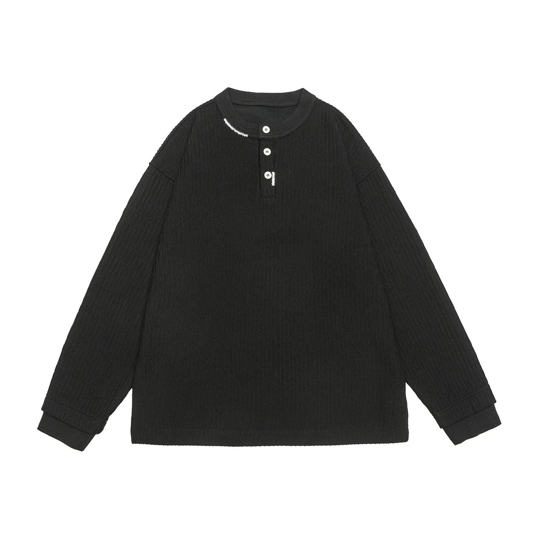 Unisex Gerippter Henley-Pullover mit Knopfleiste Oversize-Schnitt Drune