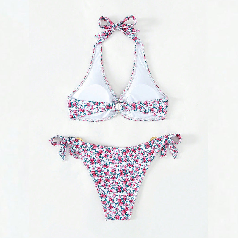 Damen Triangel-Bikini mit verspieltem Blumenmuster und komfortablen Schleifen Drune