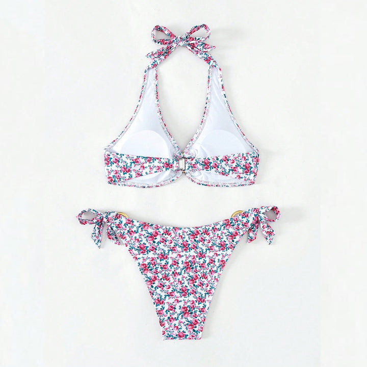 Damen Triangel-Bikini mit verspieltem Blumenmuster und komfortablen Schleifen Drune