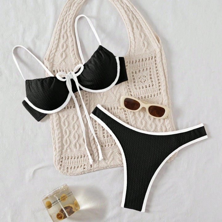 Damen Bikiniset mit feinem Wellenmuster und verstellbaren Trägern Drune