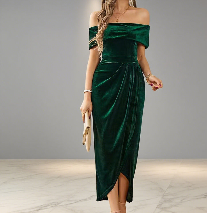 Damen Off-Shoulder Maxikleid mit eleganten Drapierungen Drune