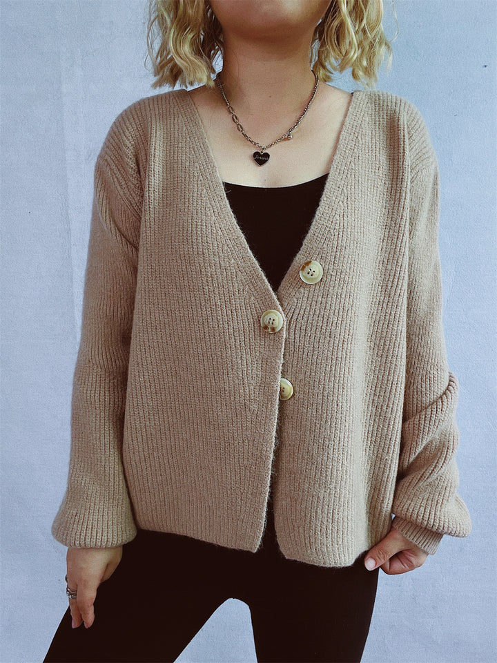 Damen gemütliche Strickjacke mit großen Knöpfen und strukturiertem Design Drune