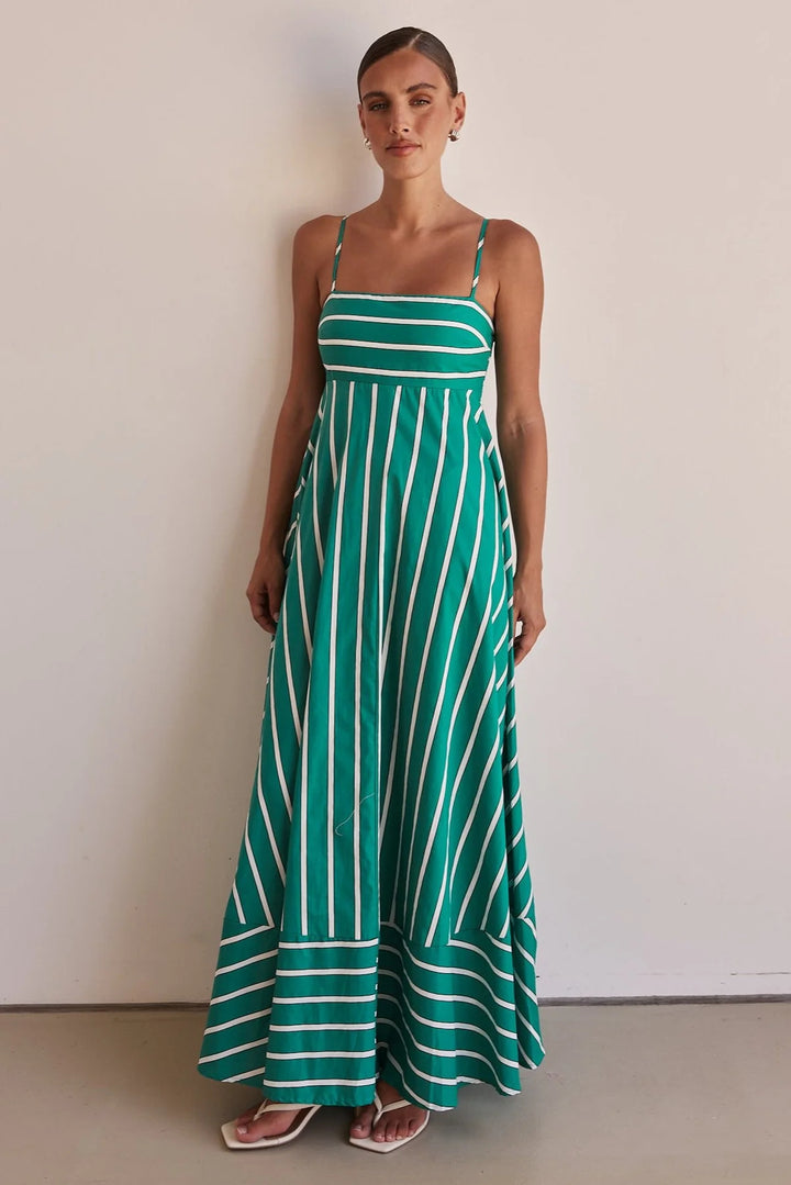 Damen Langarm Maxikleid mit elegantem Streifenmuster und fließendem Schnitt Drune