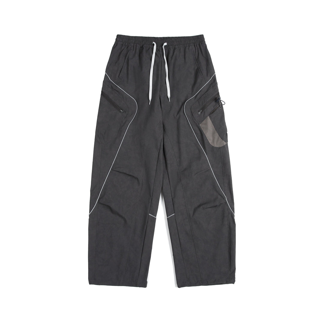 Unisex Cargo-Culotte-Hose mit elastischem Bund, Reißverschlusstaschen und Mesh‑Einsätzen Drune