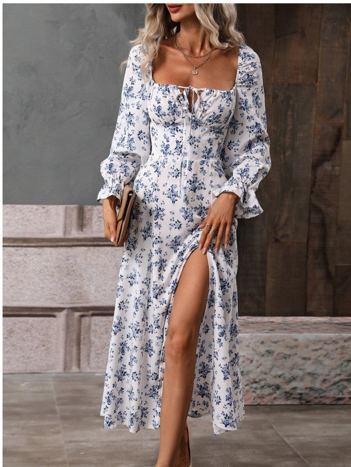 Damen Maxikleid mit tiefem Schlitz und floralem Design Drune