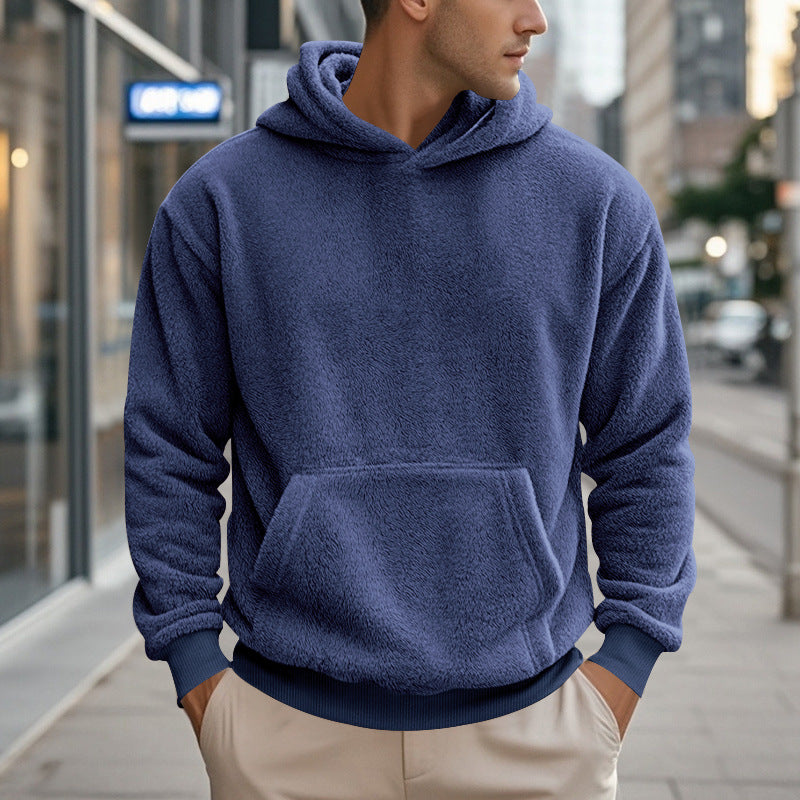 Herren nan kuscheliger Oversize-Fleece-Hoodie mit Kängurutasche und geripptem Saum Drune