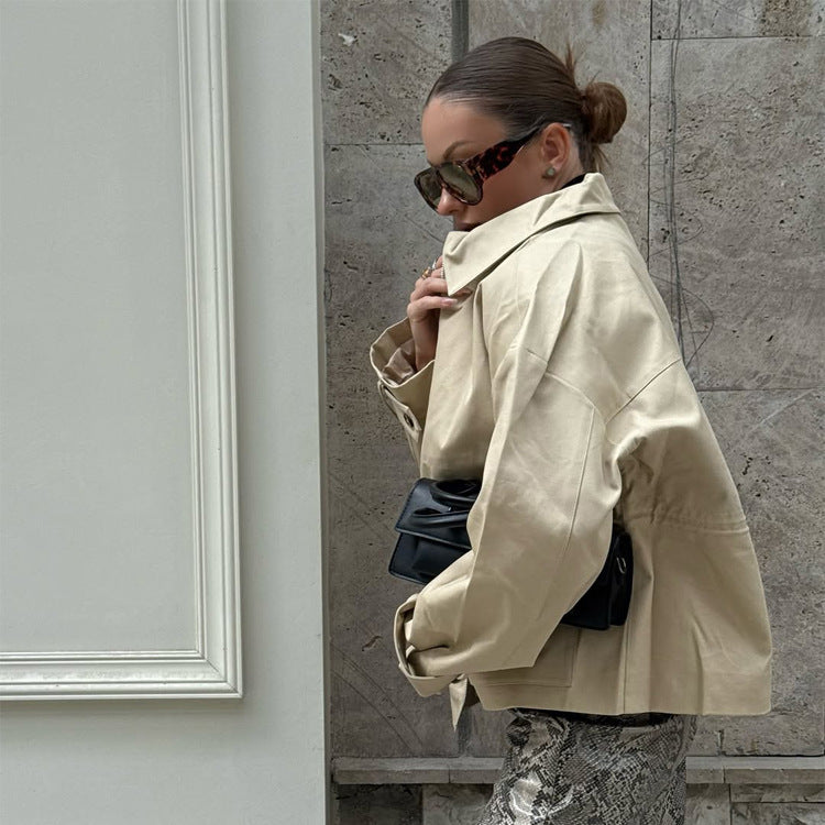 Damen Kurz geschnittene Oversize-Schulterjacke mit Epauletten Drune