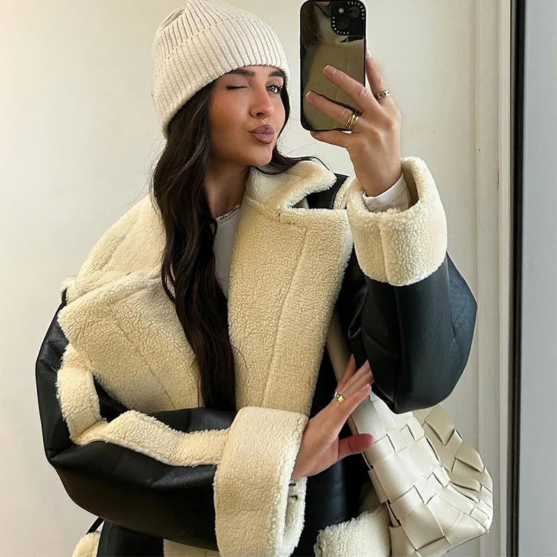 Damen Modischer Langmantel mit Kuschelfutter Drune