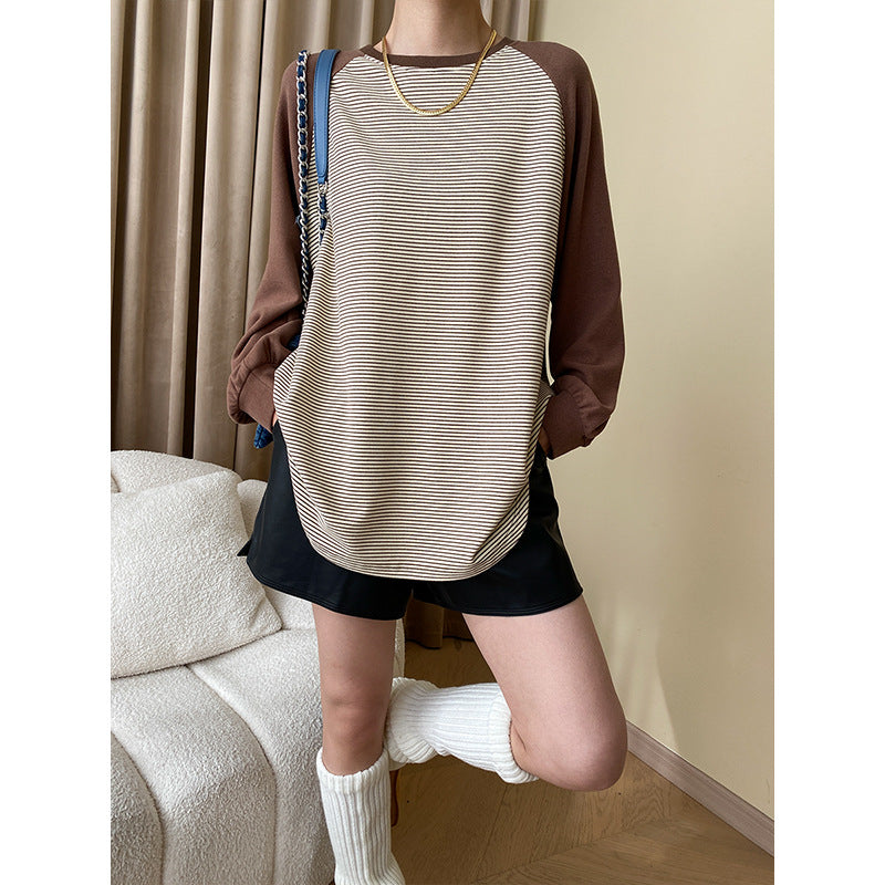 Damen Lässiger Sweatshirt mit gestreiftem Design Drune
