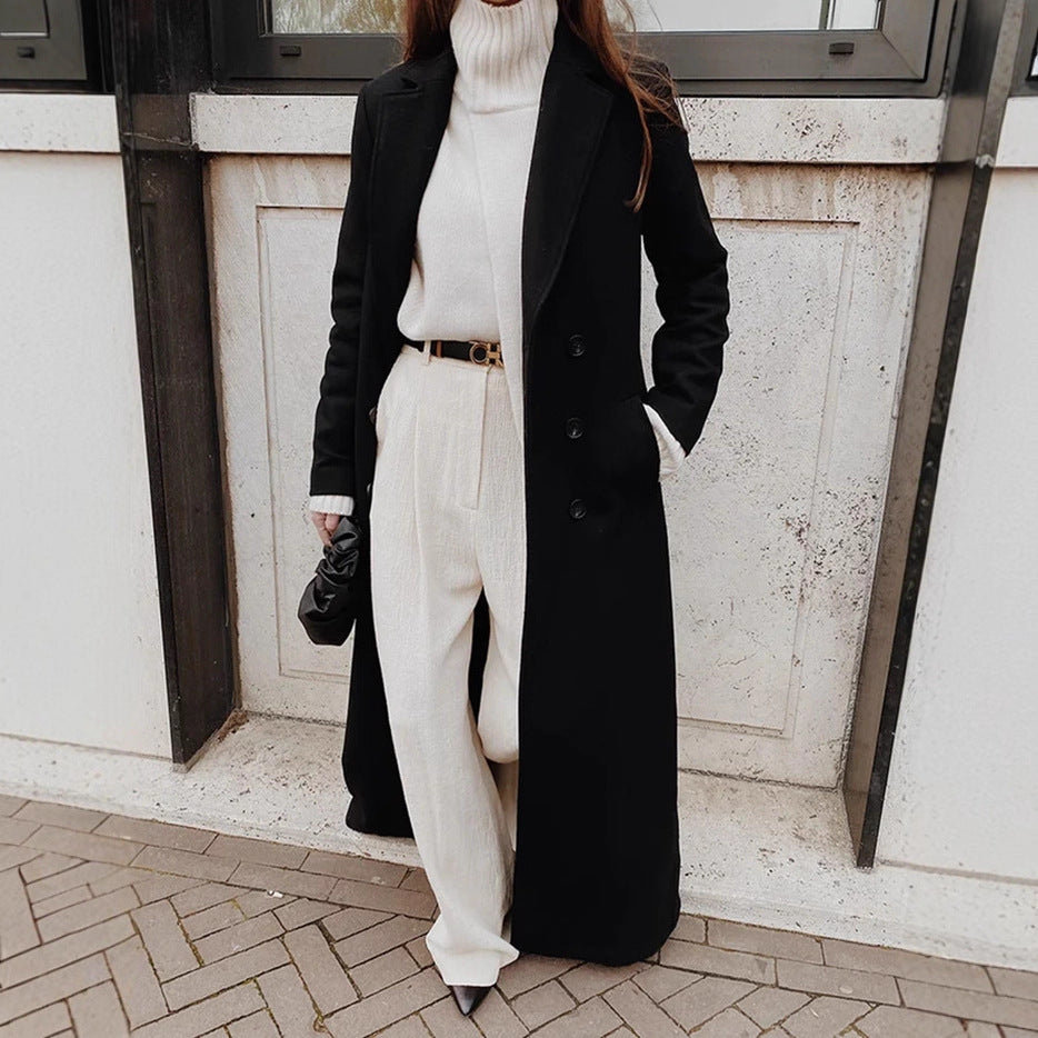 Damen Eleganter Oversized Wolle-Mantel mit schmalem Gürtel Drune