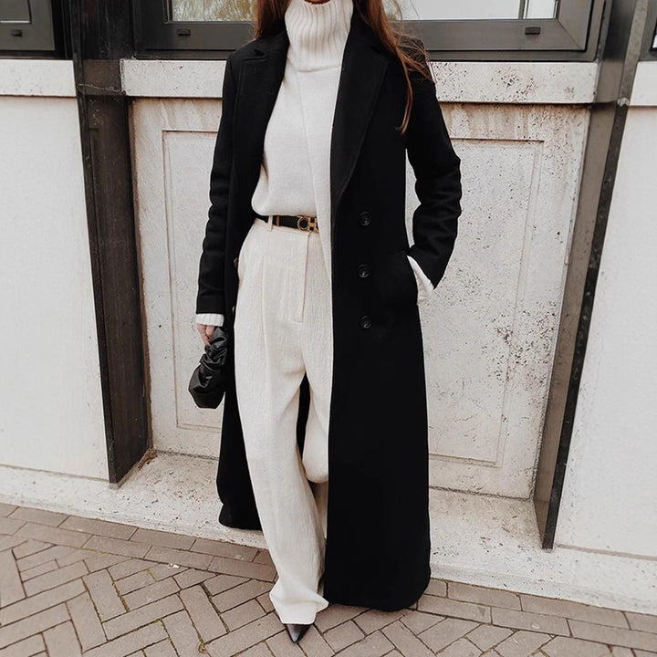 Damen Eleganter Oversized Wolle-Mantel mit schmalem Gürtel Drune