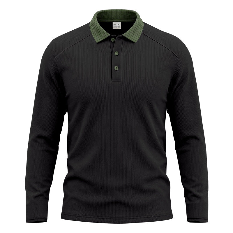 Herren Langarm-Poloshirt mit gerippter Kontrastkragen und feiner Waffelstruktur Drune