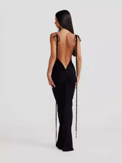 Damen Elegantes Wickelkleid mit tiefem Rückenausschnitt und zarten Bindebändern Drune
