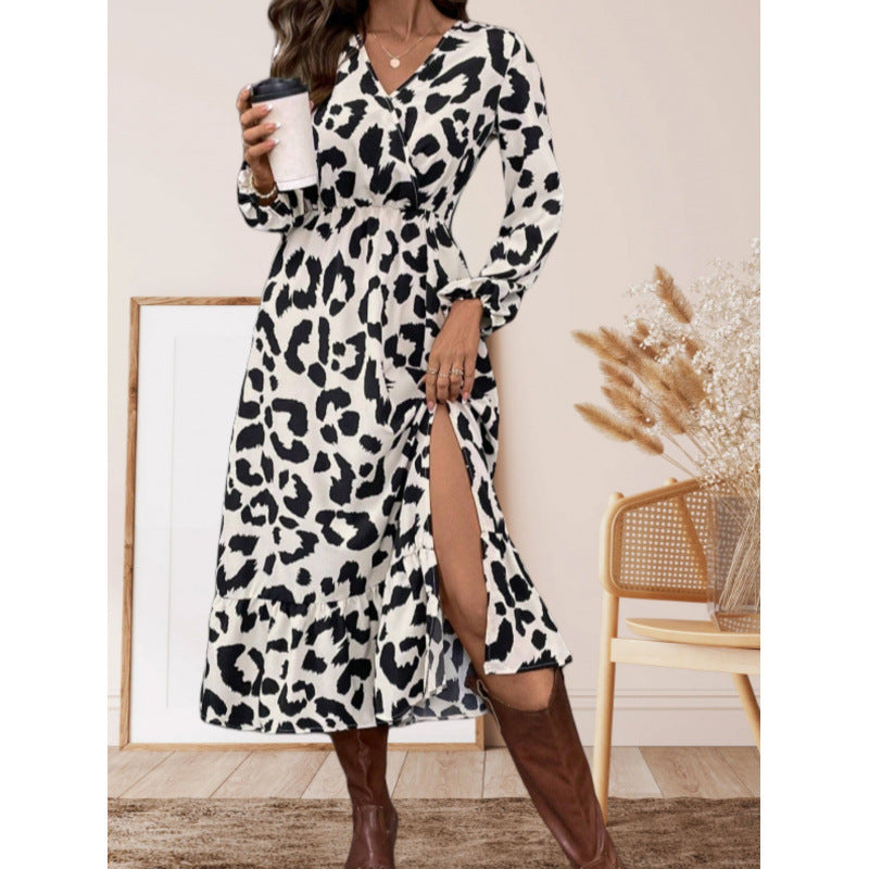 Damen Maxikleid mit asymmetrischem Schnitt und trendigem Leopardenmuster Drune