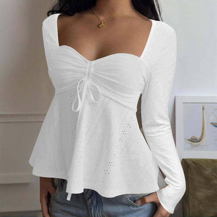 Damen Rüschenshirt mit tiefem Herz-Ausschnitt und verspieltem eleganten Design Drune