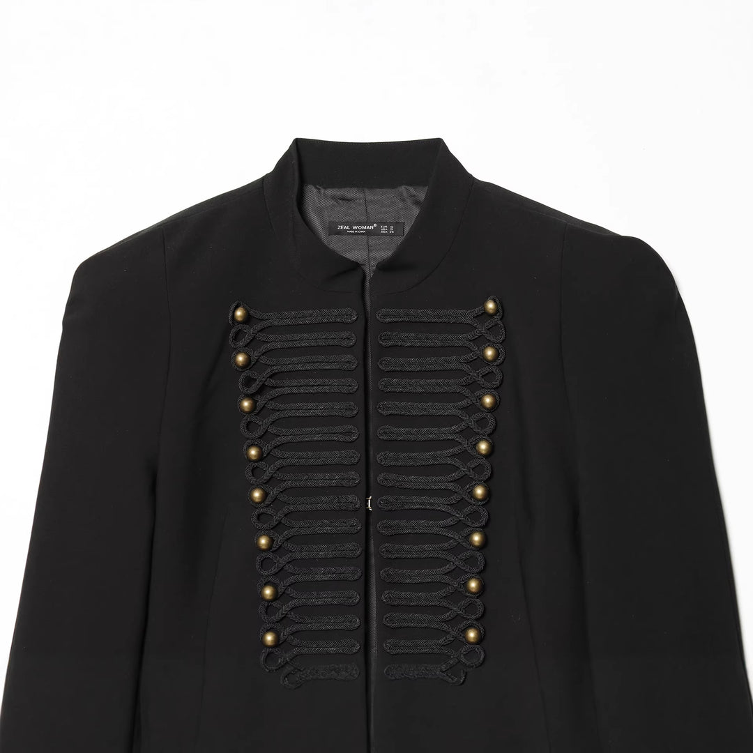 Damen nan militarisch inspirierte Kurzjacke mit dekorativem Kordelbesatz und Stehkragen Drune