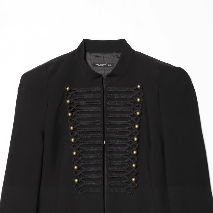 Damen nan militarisch inspirierte Kurzjacke mit dekorativem Kordelbesatz und Stehkragen Drune