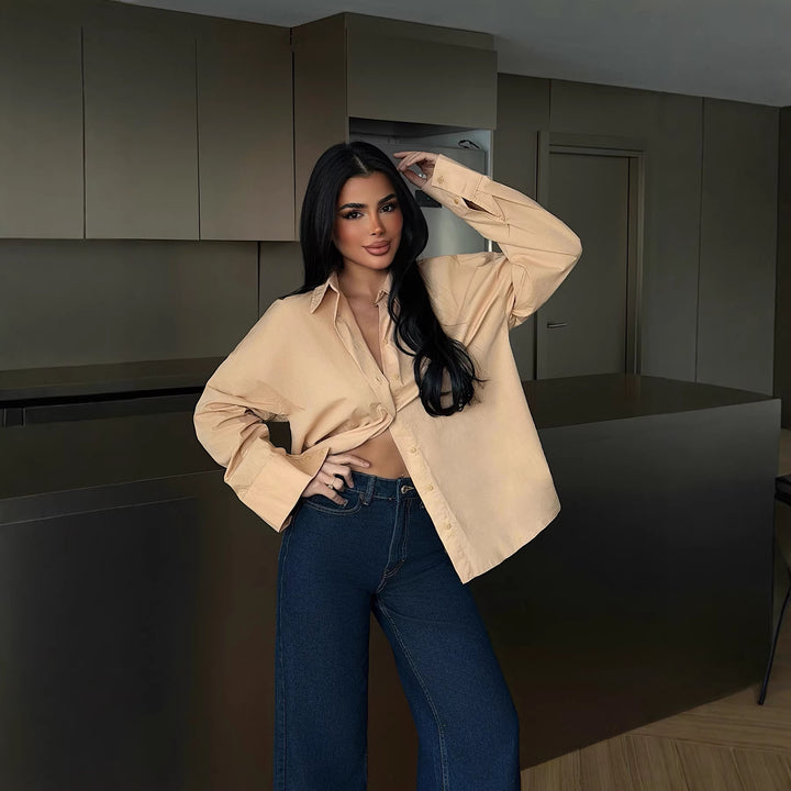 Damen elegante Bluse mit oversized Schnitt und knopfbarem Design Drune